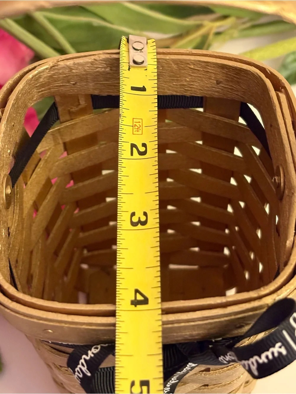 Vintage Longaberger 1998 Basket Painted Metallic Gold with Ribbon Detail